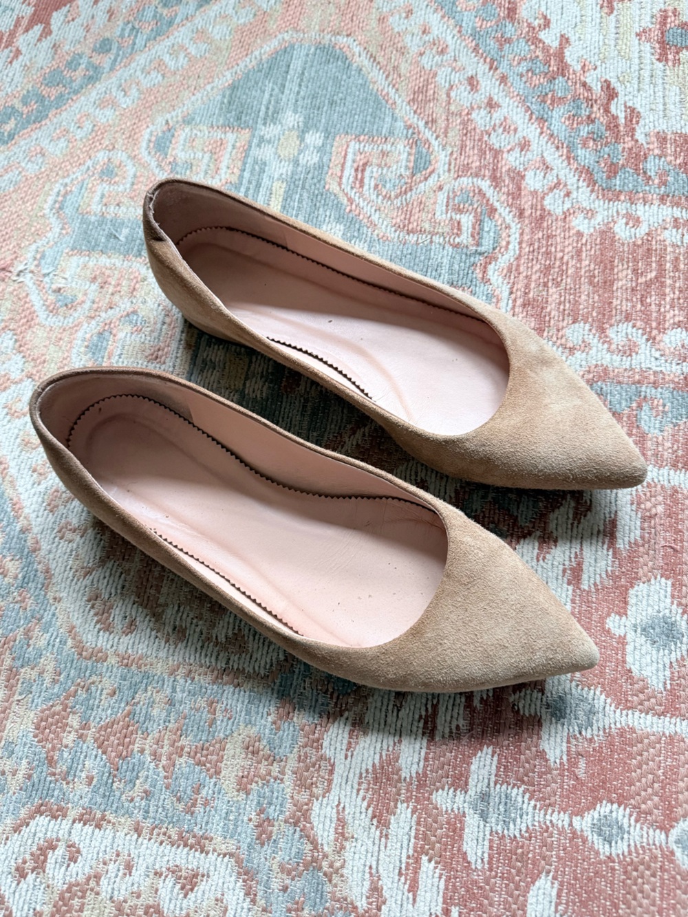 J. Crew Suede Pointed-Toe Flats in Taupe